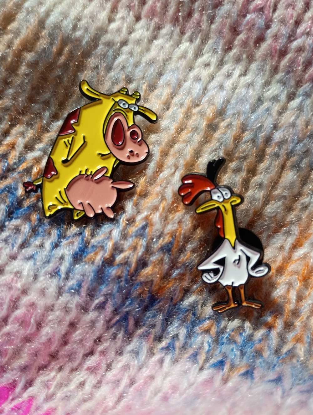 Cow And Chicken Cartoon Network Lapel Pin Set Two Metal 90s Vintage Retro Y2K
